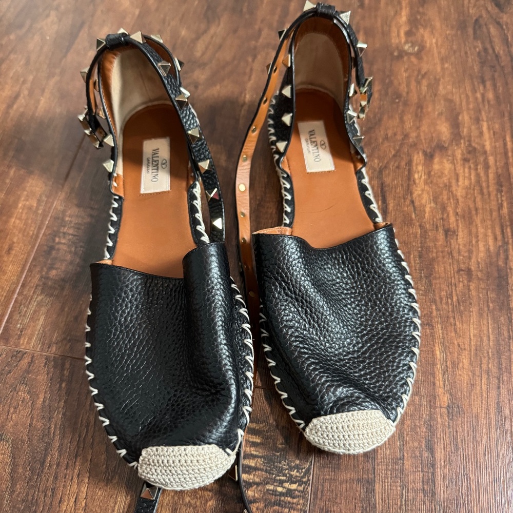 Valentino rocksstud accent leather espadrilles